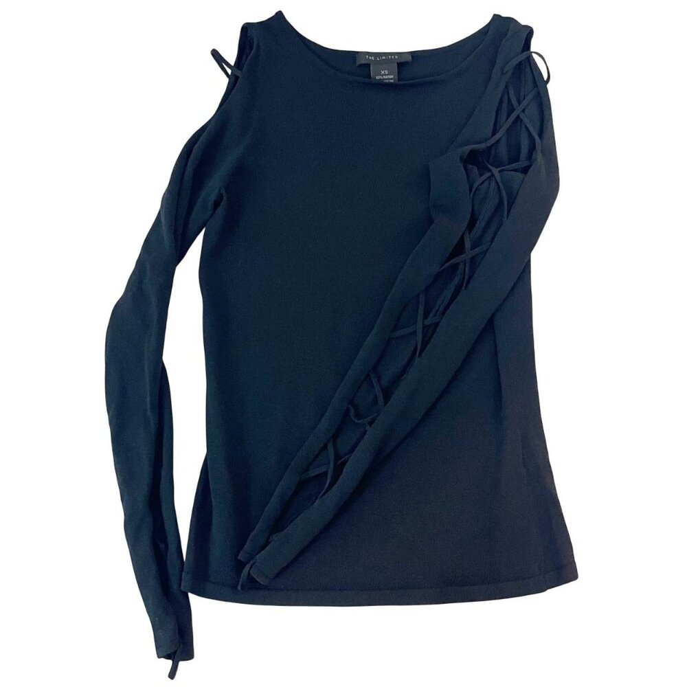 Vintage The Limited Black Lace Up Long Sleeve Top‎ Y2K 90s - Size XS